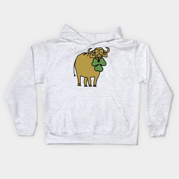 Gold Ox with Shamrock for St Patricks Day Kids Hoodie by ellenhenryart